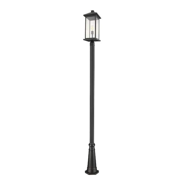 Portland 1-Light Black 117.25 in. Aluminum Hardwired Outdoor Weather Resistant Post Light Set with No Bulb included