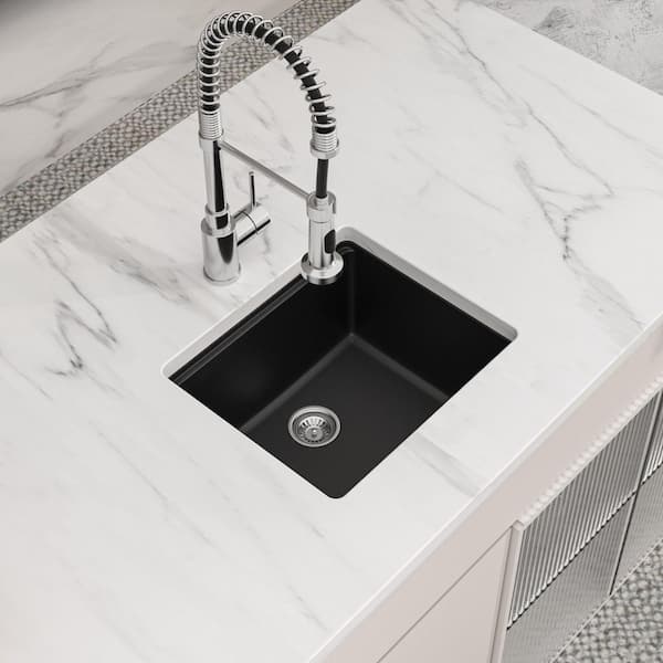 21 in. Undermount Bar Sink Single Bowl Black Granite/Quartz Composite Workstation Kitchen Sink with Bottom Grids