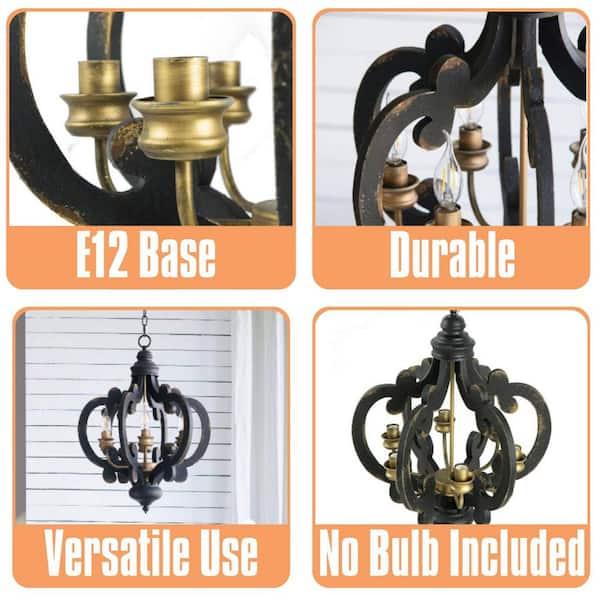 Heritage Charm Series 6-Light Antique Black Finish Curved Frame Round Chandelier for Entryway(No Bulbs)