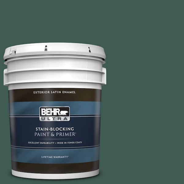 BEHR ULTRA 5 gal. #PPF-02 Patio Green Satin Enamel Exterior Paint & Primer