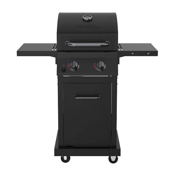 2 Burner Propane Gas Grill with Folding Side Shelves in Black