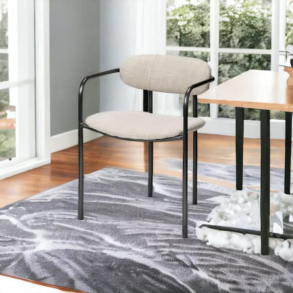 HomeRoots Beige And Gunmetal Upholstered Fabric Open Back Arm Chair (Set Of 2)