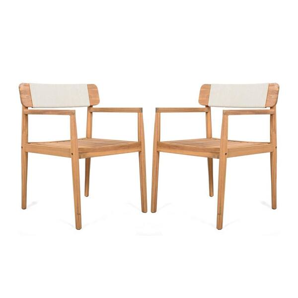 Brown Wood Outdoor Dining Chair with Armrests Set of 2