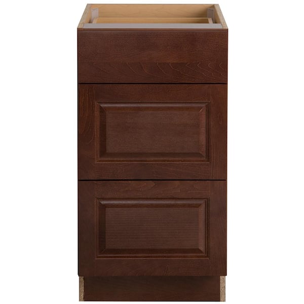 Hampton Bay Benton Assembled 18x34.5x24 in. Base Cabinet with 3-Soft Close Drawers in Amber