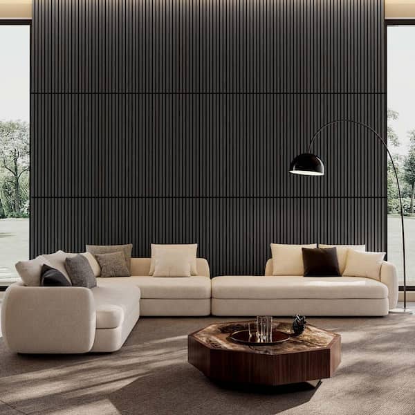 SereneVita 2-Piece Gray Acoustic Wood Slat Wall Panels, 3D Fluted