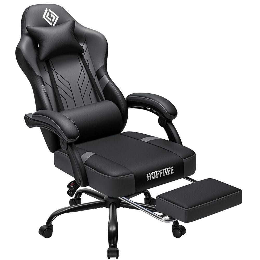 Faux Leather Heated & Massage Ergonomic Gaming Chair with 7-Point Vibration Function in Black/Gray and Footrest price history on PriceWatchPro