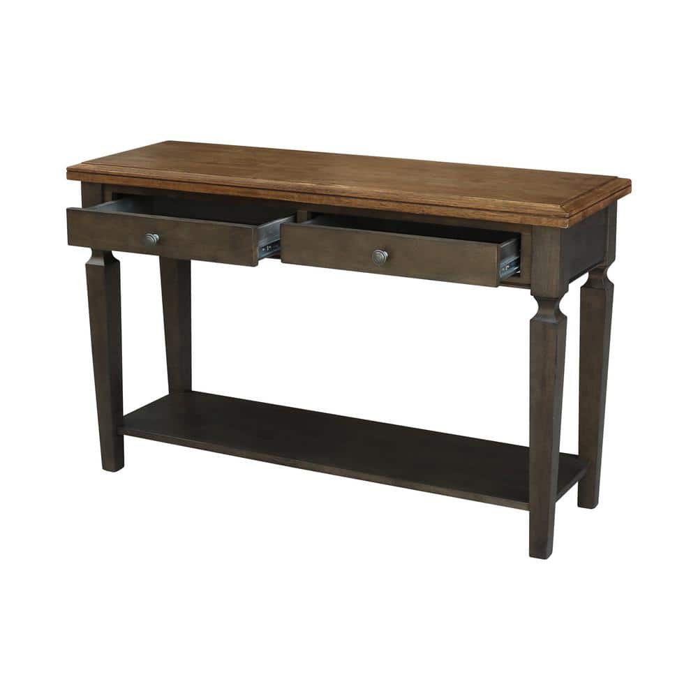 Vista 56'' Hickory and Washed Coal Wood Console Table with Storage