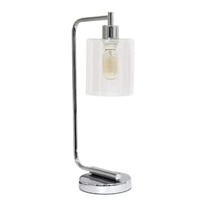 19 in. Bronson Antique Style Chrome Industrial Iron Lantern Desk Lamp with Glass Shade