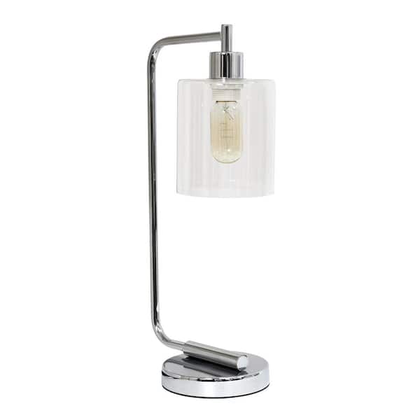 Simple Designs 19 in. Bronson Antique Style Chrome Industrial Iron Lantern Desk Lamp with Glass Shade