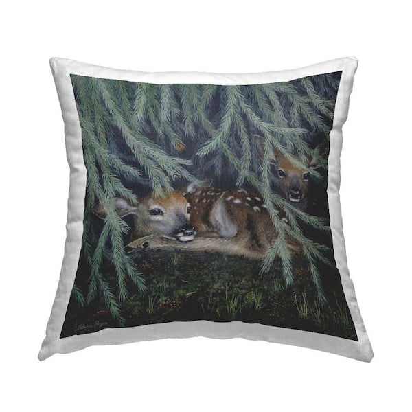 Stupell Industries Deer Under Forest Tree Green Print Polyester 18 in. X 18in. Throw Pillow
