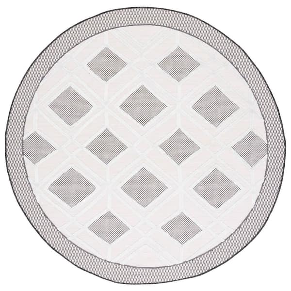 Cabana Ivory/Black 6 ft. x 6 ft. High-Low Diamond Border Round Indoor/Outdoor Area Rug