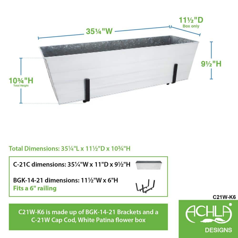 Large White Galvanized Steel Flower Box Planter with Brackets