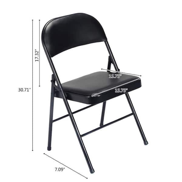 Black Metal PU Leather Cushion Folding Chair Office Chair (Set of 4)