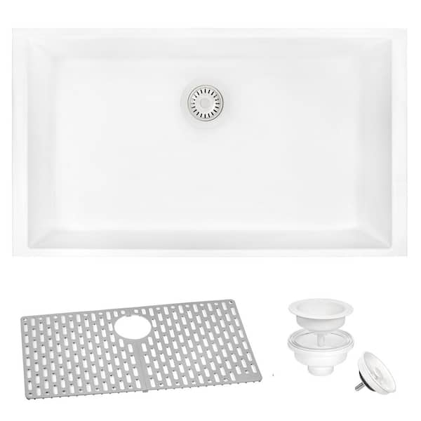 EpiGranite 30 in. Undermount Single Bowl Kitchen Sink in Arctic White Granite Quartz Composite