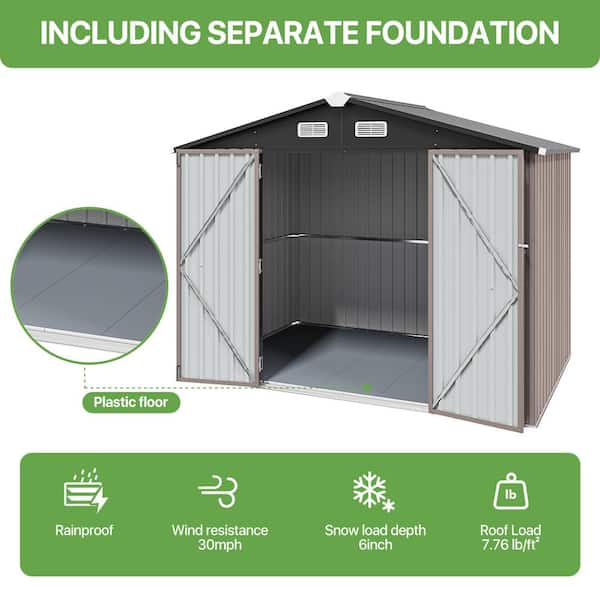 Sizzim 8 ft. W x 6 ft. D Metal Storage Shed with Plastic Floor