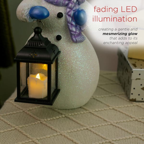 Alpine Corporation Lavender Winter Snowman Holding Lantern Statue