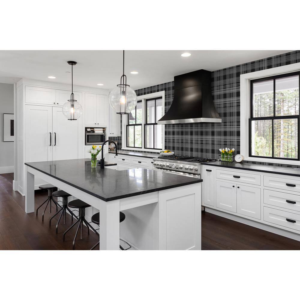 Onyx Black and White Plaid Vinyl Peel and Stick Wallpaper