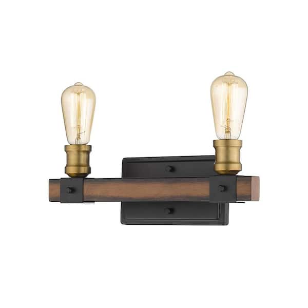 Unbranded Kirkland 14 in. 2-Light Rustic Mahogany Vanity Light
