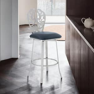 Aletris Contemporary 30 in. Bar Height in Brushed Stainless Steel Finish and Grey Faux Leather Bar Stool