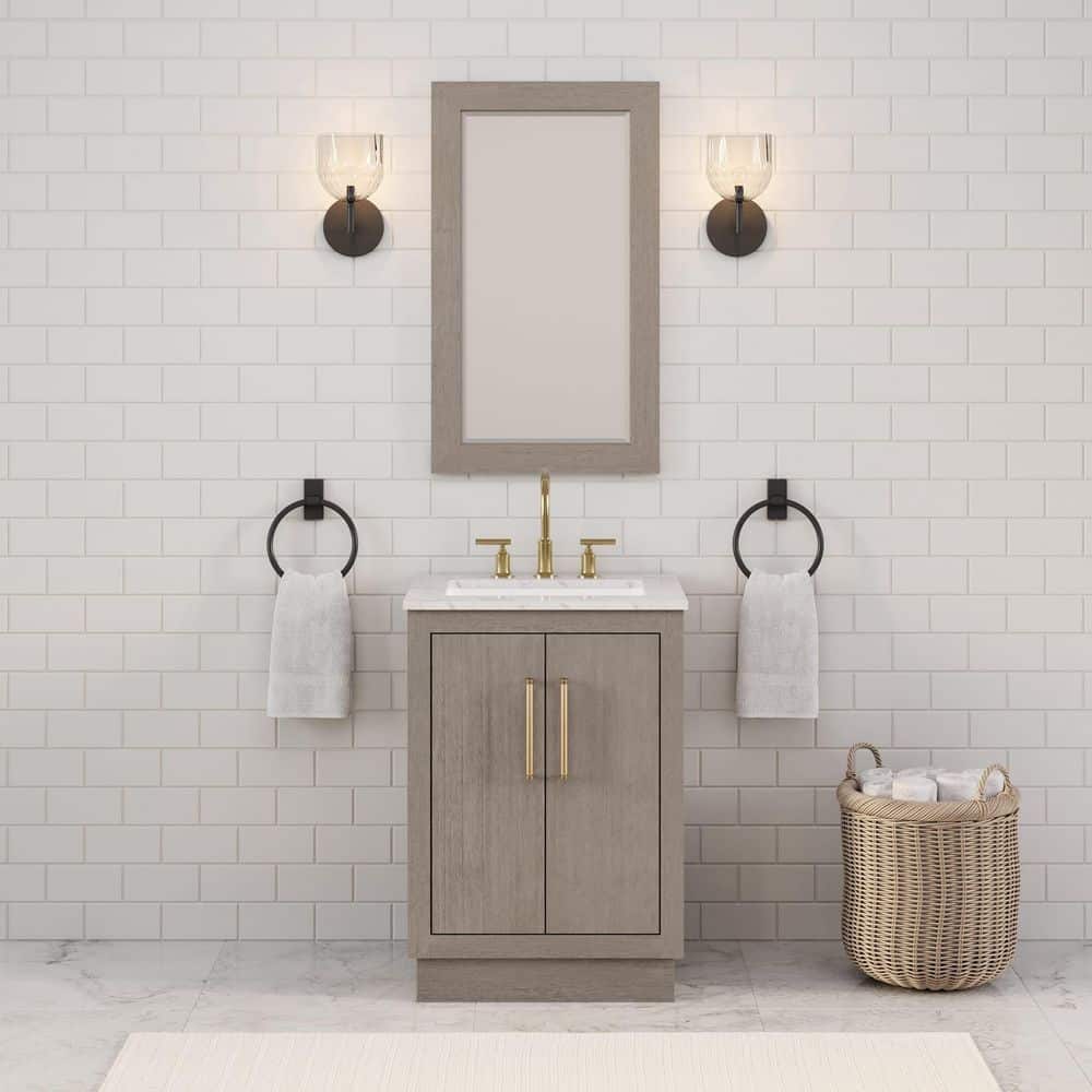 Hugo 24 in. W x 22 in. D Bath Vanity in Grey Oak with Marble Vanity Top in White with White Basin price history on PriceWatchPro