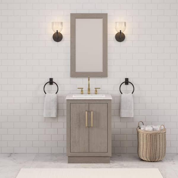 Hugo 24 in. W x 22 in. D Bath Vanity in Grey Oak with Marble Vanity Top in White with White Basin