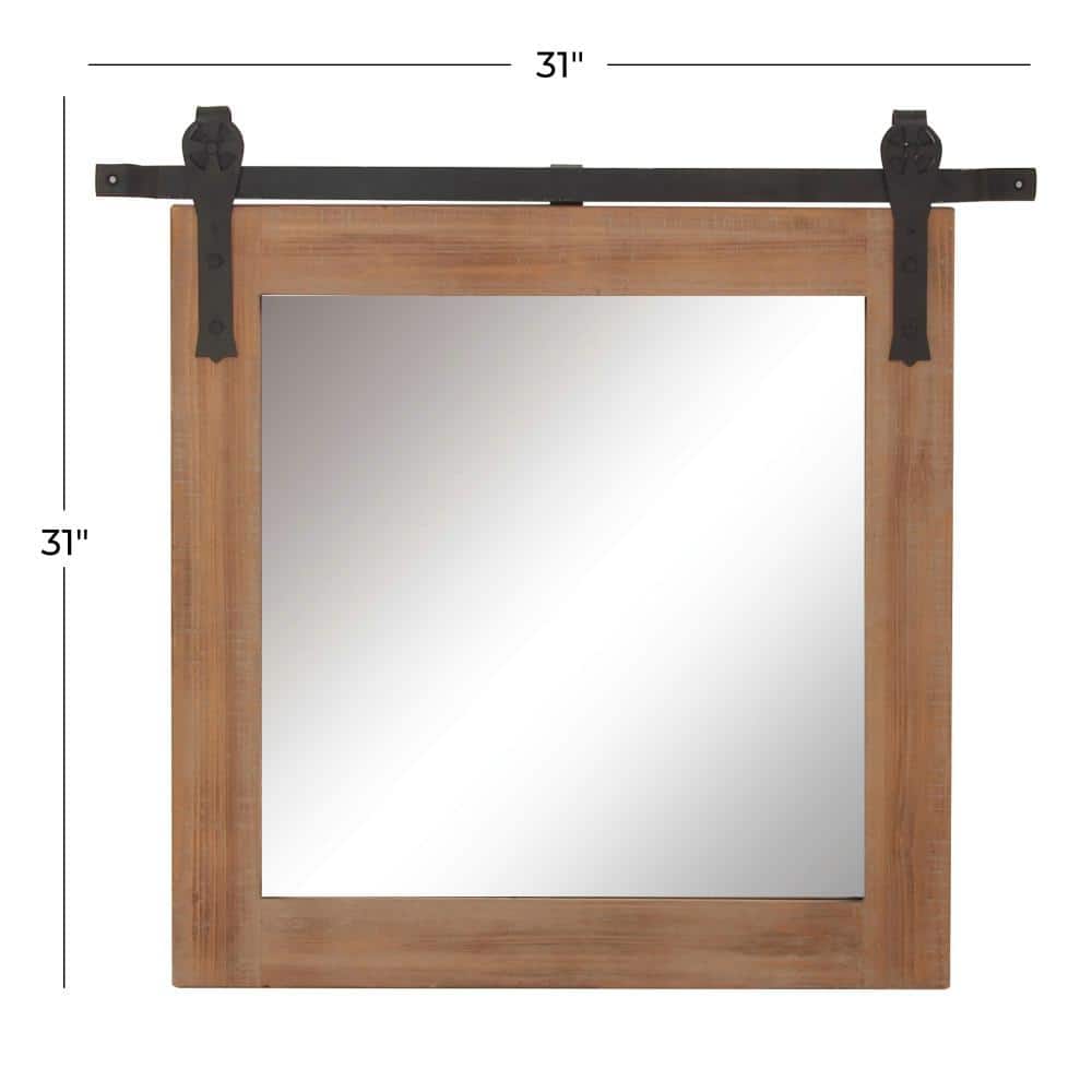 Rustic Industrial Pine Wood Square Wall Mirror, 31" x 31"