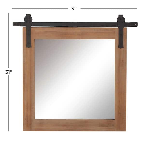 31 in. x 31 in. Square Framed Brown Wall Mirror with Metal Hanging Rod