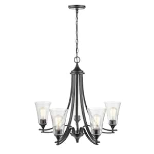 Natalie 27.75 in. 5-Light 27.75 in. Matte Black Chandelier Light with Clear Seeded Shade