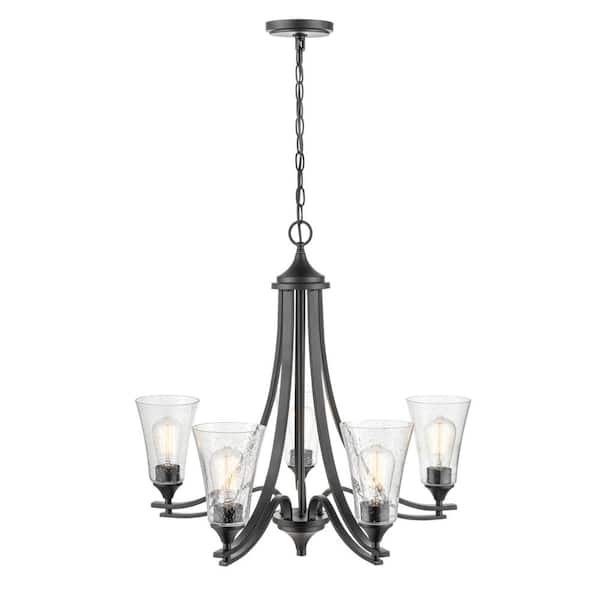 Millennium Lighting Natalie 27.75 in. 5-Light 27.75 in. Matte Black Chandelier Light with Clear Seeded Shade