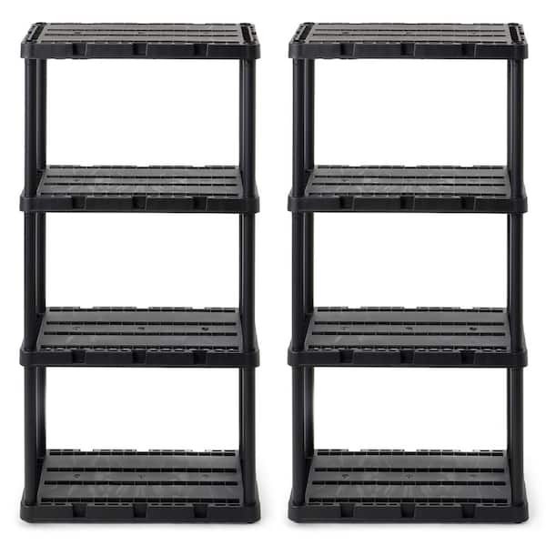 GRACIOUS LIVING 4 Shelf Knect-A-Shelf Solid Light Duty Storage Unit, W 12 in. x H 48 in. x D 24 in., Resin Frame Material, Black 2 Pck