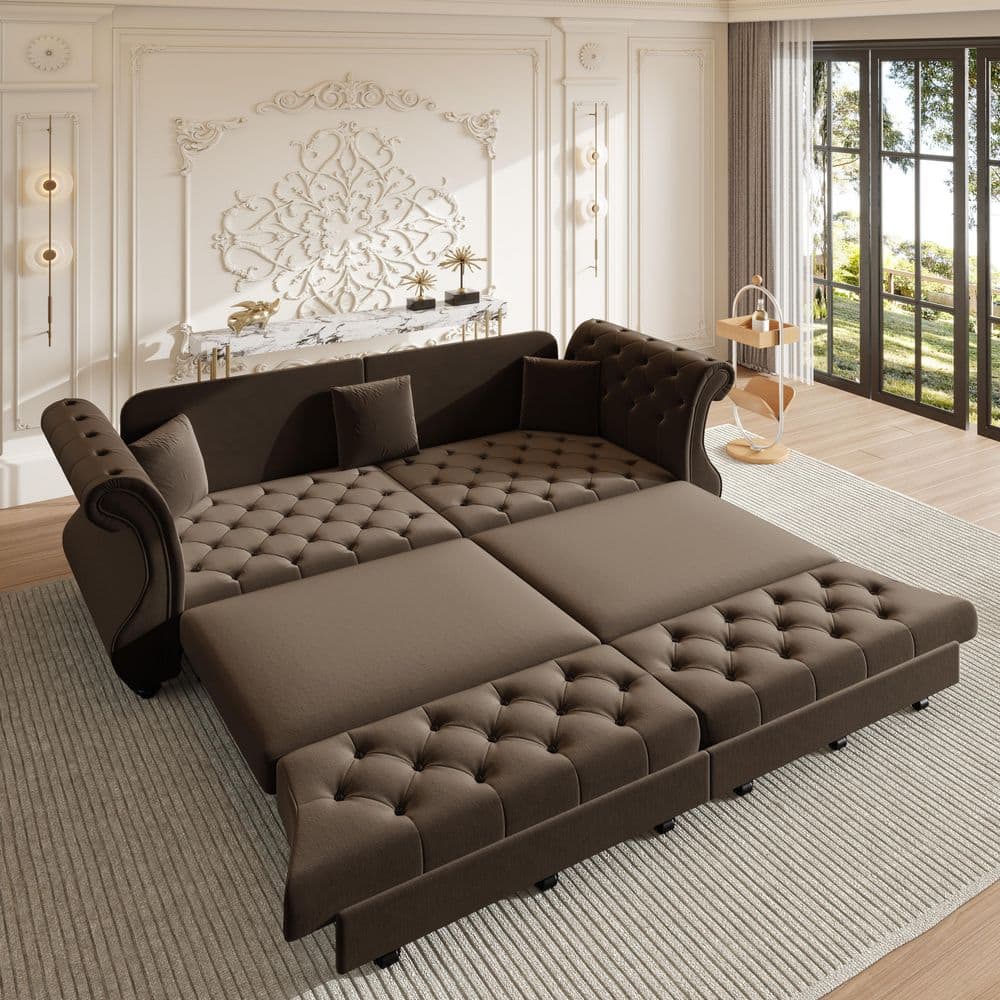 Seafuloy 97.6 in. Brown Oversized Chesterfield Velvet King Size