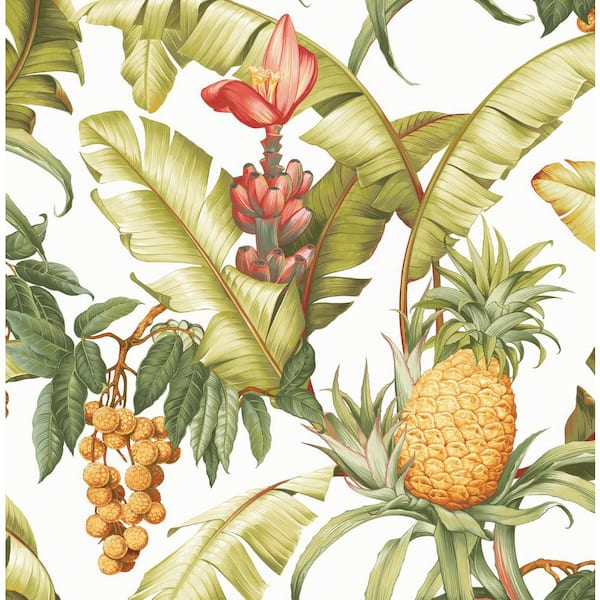 56 sq. ft. Off-White Pineapple Floral Unpasted Paper Wallpaper Roll