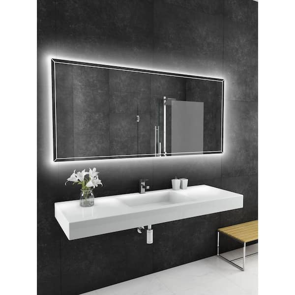 Unbranded 70 in. W x 32 in. H Rectangular Frameless Wall Mounted Bathroom Vanity Mirror 3000K