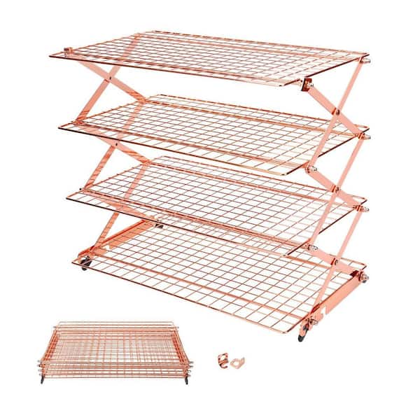 17 in. W x 10 in. D Upgraded Collapsible Cooling Rack with Adjustable 3 Setting Design for Cookies Baking, Rose Gold
