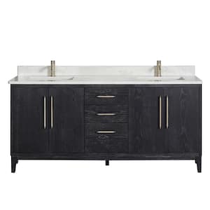 Gara 72 in. W x 22 in. D x 33.9 in. H Double Sink Bath Vanity in Fir Black with White Grain Composite Stone Top