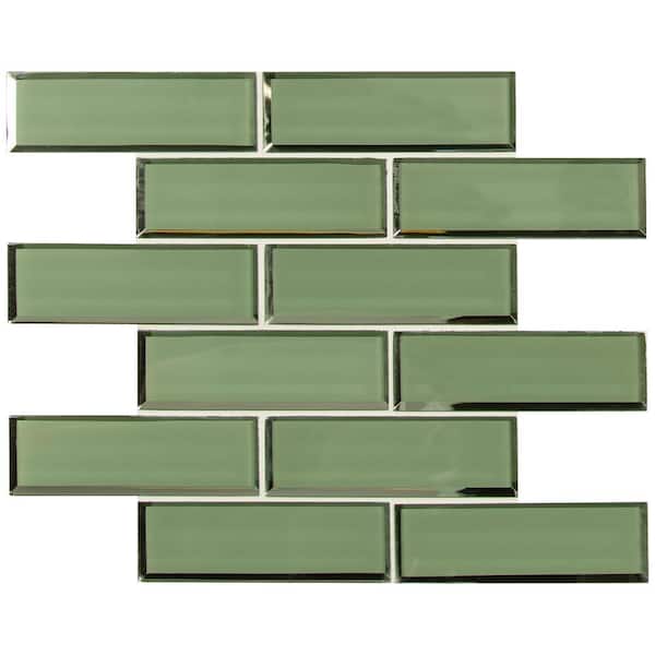 MSI Take Home Tile Sample - Evergreen 4 in. x 4 in. Textured Beveled Subway Glass Mesh-Mounted Mosaic Wall Tile