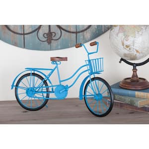 Blue Metal Bike Sculpture with Wood Accents