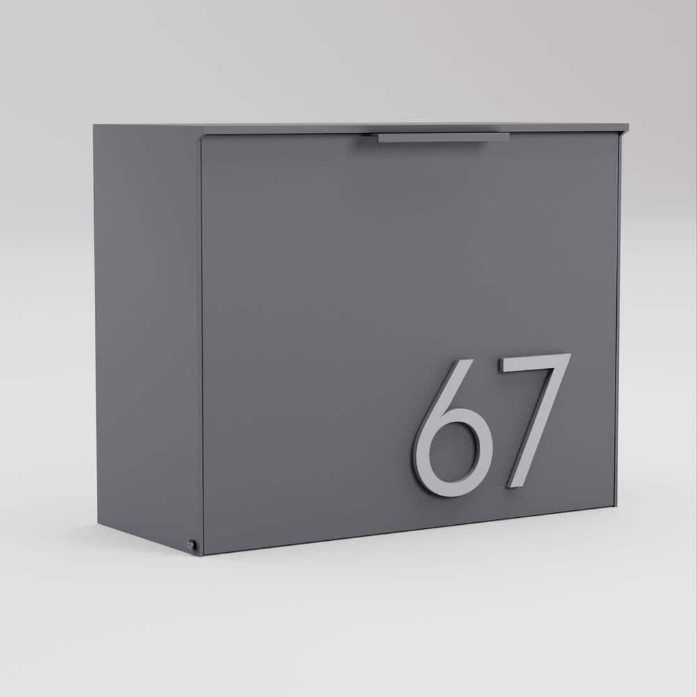 Gray Powder-Coated Steel Wall-Mounted Mailbox
