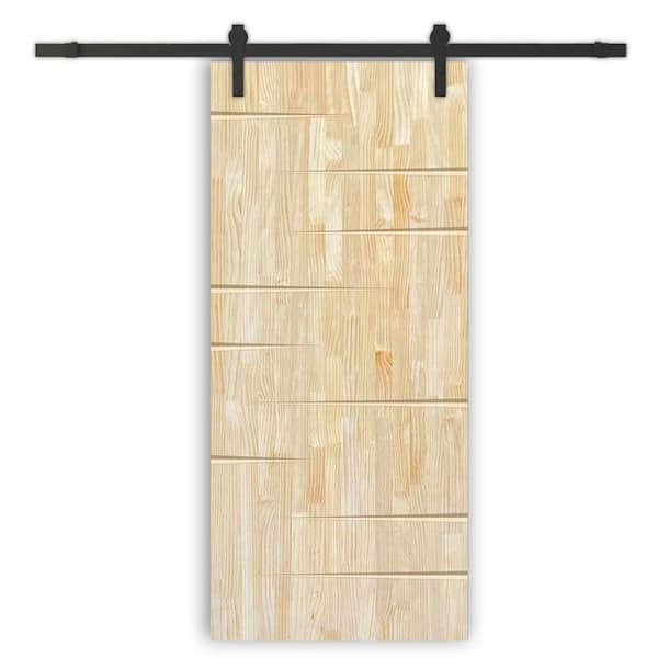 CALHOME 28 in. x 84 in. Natural Solid Wood Unfinished Interior Sliding Barn Door with Hardware Kit