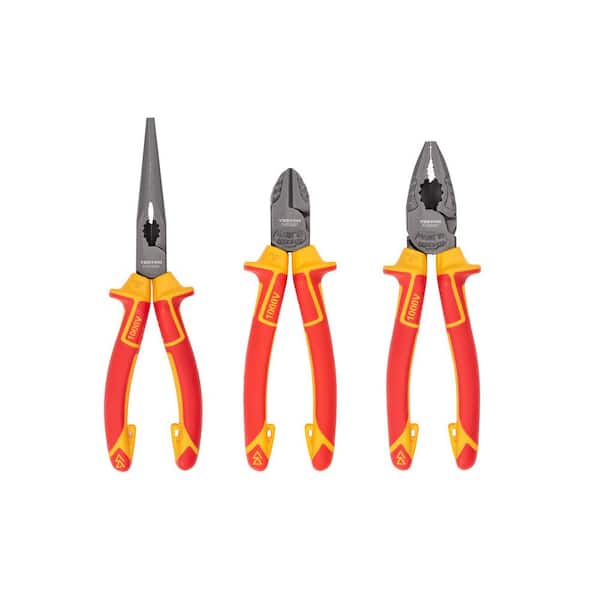 Insulated Pliers Set, 3-Piece (Combination, Long Nose, Diagonal Cutting)