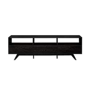 70 in. Black Wood Mid-Century Modern TV Stand with 3 Drop-Down Doors Fits TVs up to 80 in.