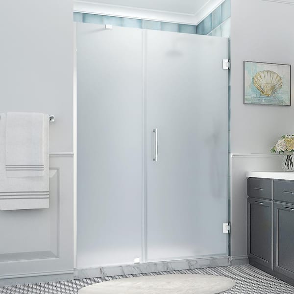 Aston Belmore XL 53.25 - 54.25 in. x 80 in. Frameless Hinged Shower Door with Ultra-Bright Frosted Glass in Polished Chrome