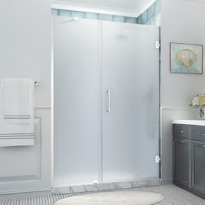 Belmore XL 54.25 - 55.25 in. x 80 in. Frameless Hinged Shower Door with Ultra-Bright Frosted Glass in Polished Chrome