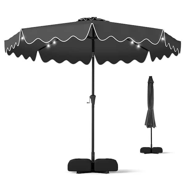 Costway 10 ft. Outdoor Patio Umbrella with 32 Solar LED Lights and Weighted  Base, Sandbags in Gray HCST12961