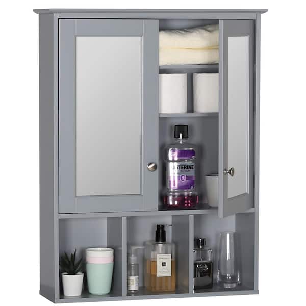 VEIKOUS 23.6 in. W x 7.5 in. D x 30.4 in. H Oversized Bathroom Storage Wall Cabinet in Gray