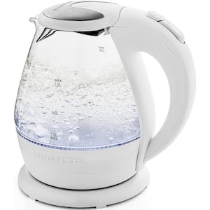 1.5 Lighted Electric Glass Kettle with Blue LED Light and Stainless Steel Lid, 6 Cup, White KG845W