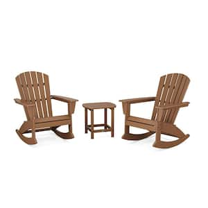 Grant Park Teak 3-Piece HDPE Plastic Adirondack Outdoor Rocking Chair Patio Conversation Set