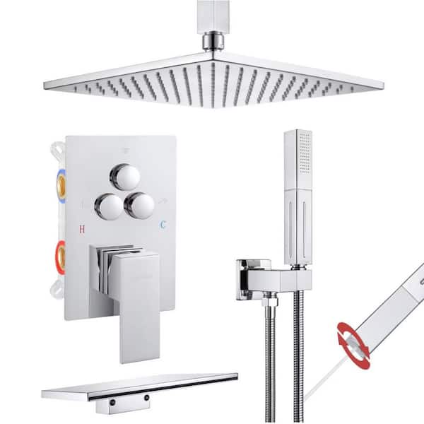 Single Handle 3-Spray Patterns Shower 10 in. Square Ceiling Mounted Shower 1.8 GPM with Pressure Balance in Chrome
