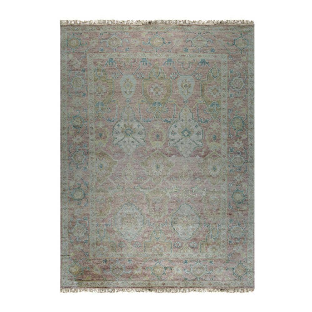 EORC 10 ft. x 14 ft. Pink Hand-Knotted Wool Classic Oushak Rug Area Rug ...