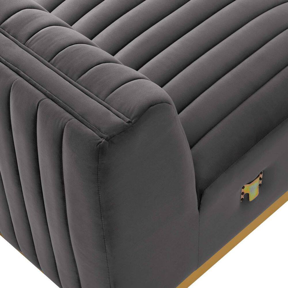 Gold Gray Velvet Slipper Chair with Channel Tufting
